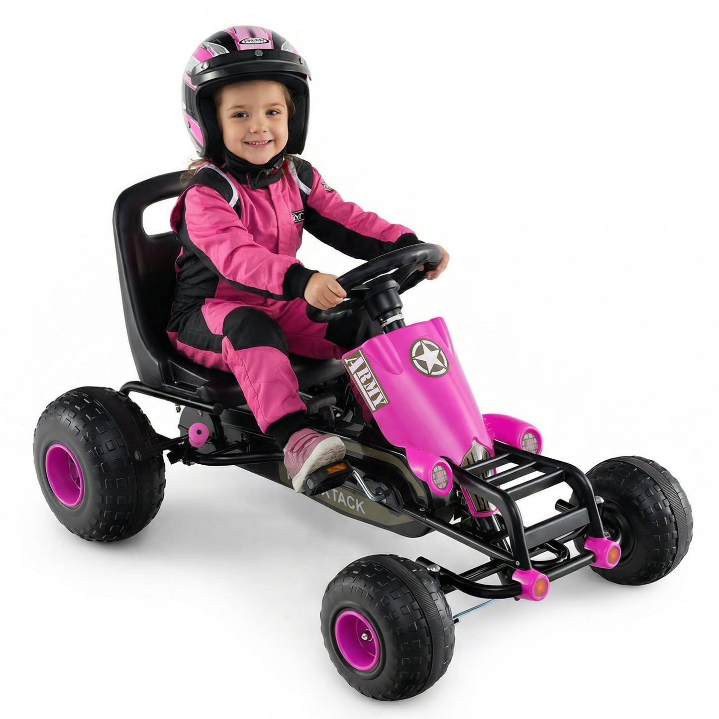 Kids Pedal Go Kart with Steering Wheel and Gear Shifter and Handbrake, Pink Push & Pedal Ride On Toys at Gallery Canada