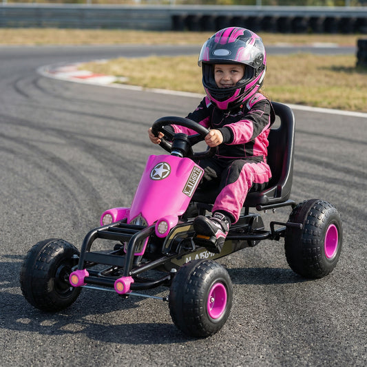 Kids Pedal Go Kart with Steering Wheel and Gear Shifter and Handbrake, Pink Push & Pedal Ride On Toys Pink at Gallery Canada
