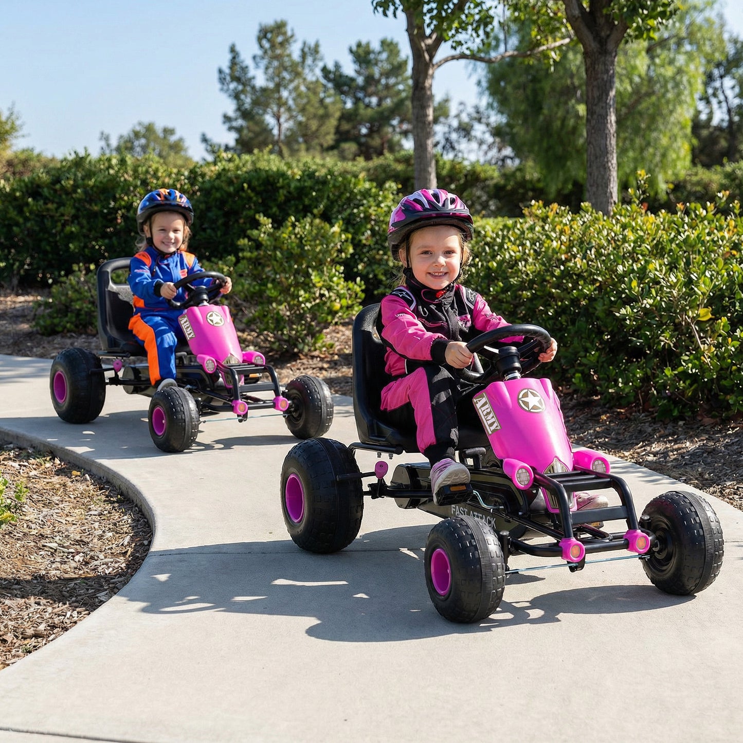 Kids Pedal Go Kart with Steering Wheel and Gear Shifter and Handbrake, Pink Push & Pedal Ride On Toys at Gallery Canada