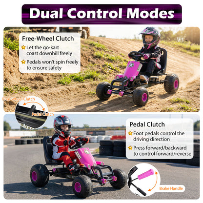 Kids Pedal Go Kart with Steering Wheel and Gear Shifter and Handbrake, Pink Push & Pedal Ride On Toys at Gallery Canada