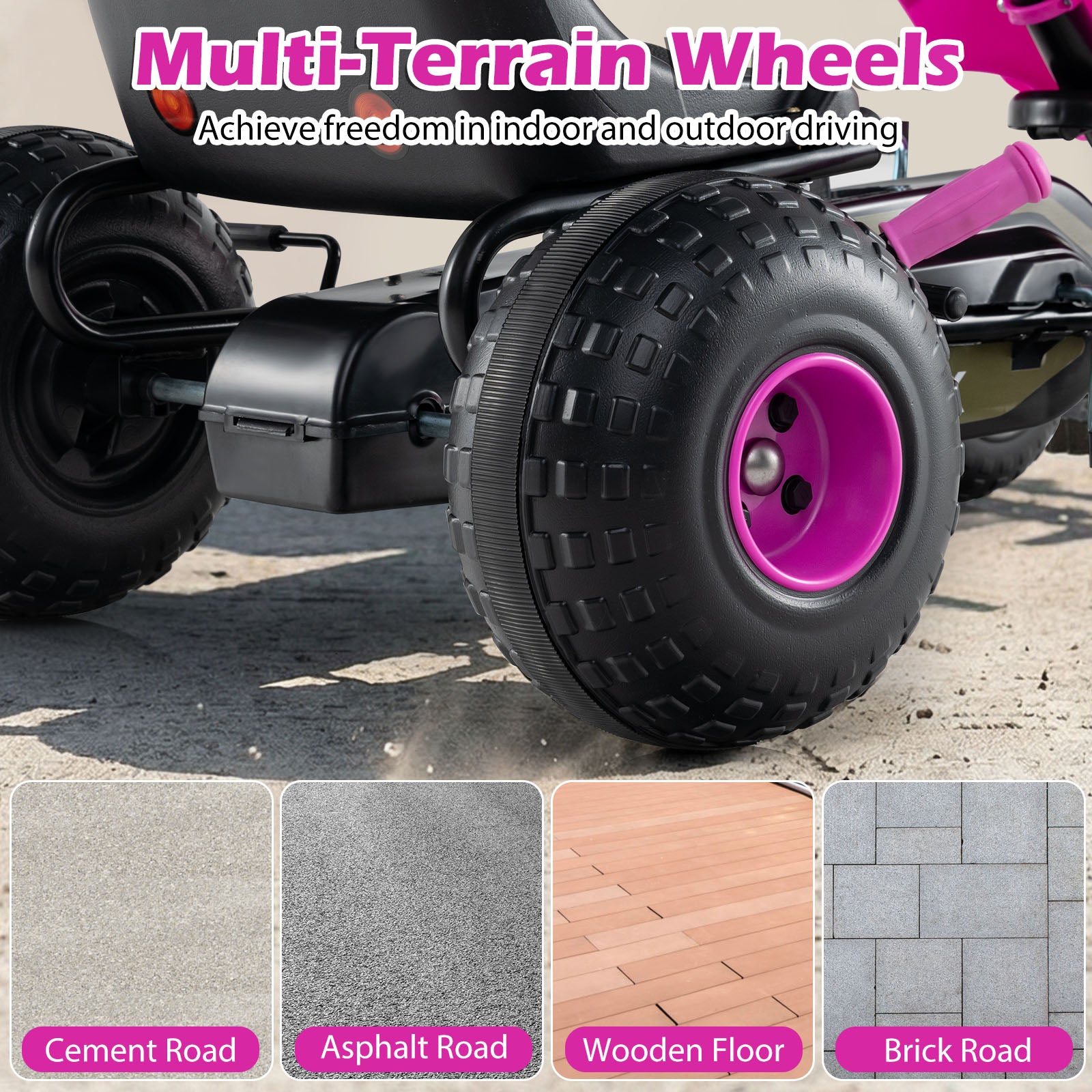 Kids Pedal Go Kart with Steering Wheel and Gear Shifter and Handbrake, Pink Push & Pedal Ride On Toys at Gallery Canada
