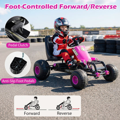 Kids Pedal Go Kart with Steering Wheel and Gear Shifter and Handbrake, Pink Push & Pedal Ride On Toys at Gallery Canada