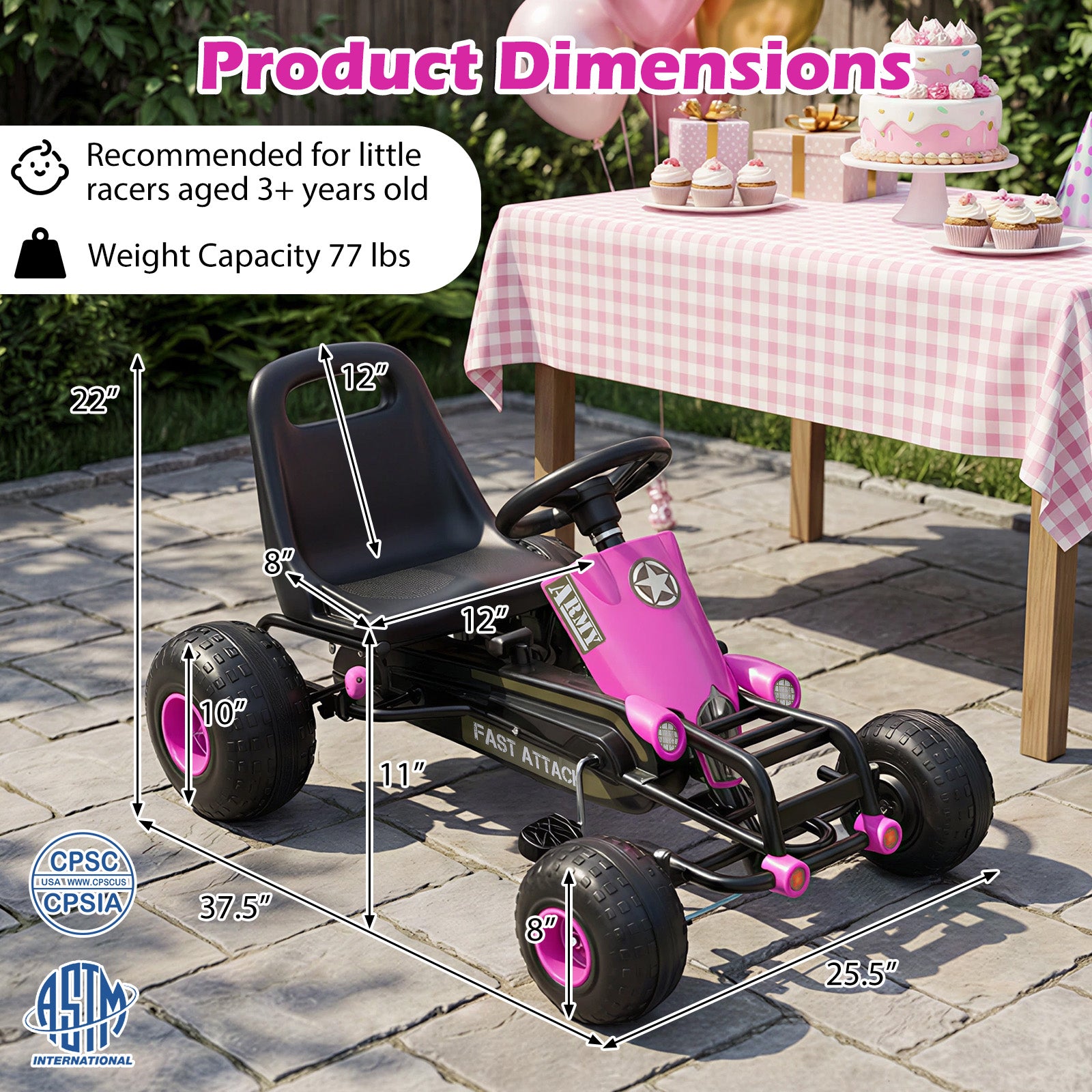 Kids Pedal Go Kart with Steering Wheel and Gear Shifter and Handbrake, Pink Push & Pedal Ride On Toys at Gallery Canada