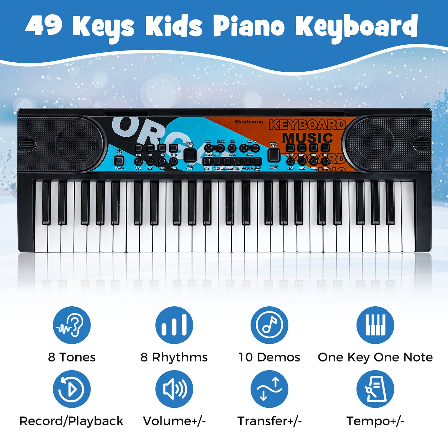 49 Keys Portable Electric Keyboard Piano, 8 Rhythms 8 Tones, Black Pianos & Keyboards at Gallery Canada