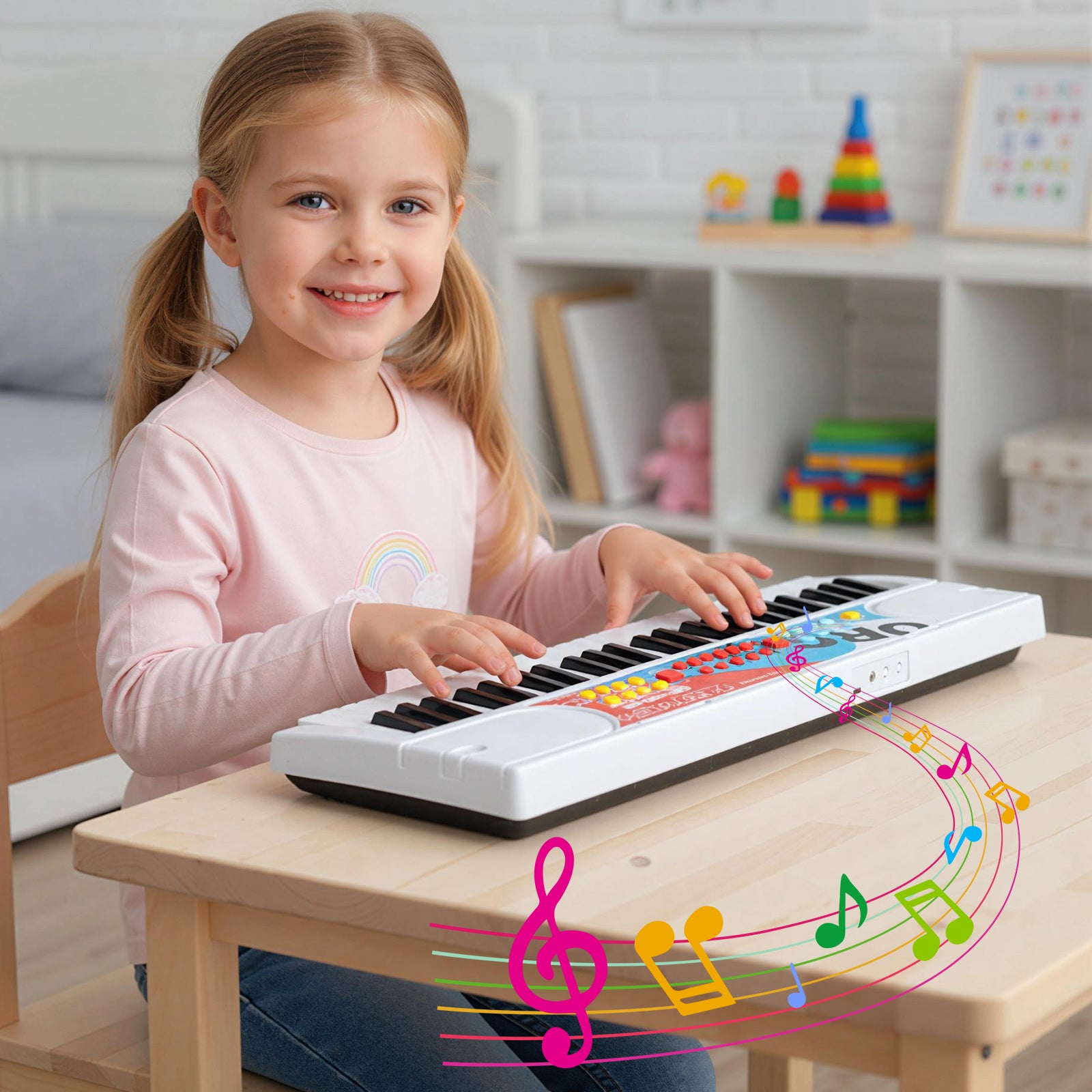 49 Keys Portable Electric Keyboard Piano, 8 Rhythms 8 Tones, White Pianos & Keyboards at Gallery Canada