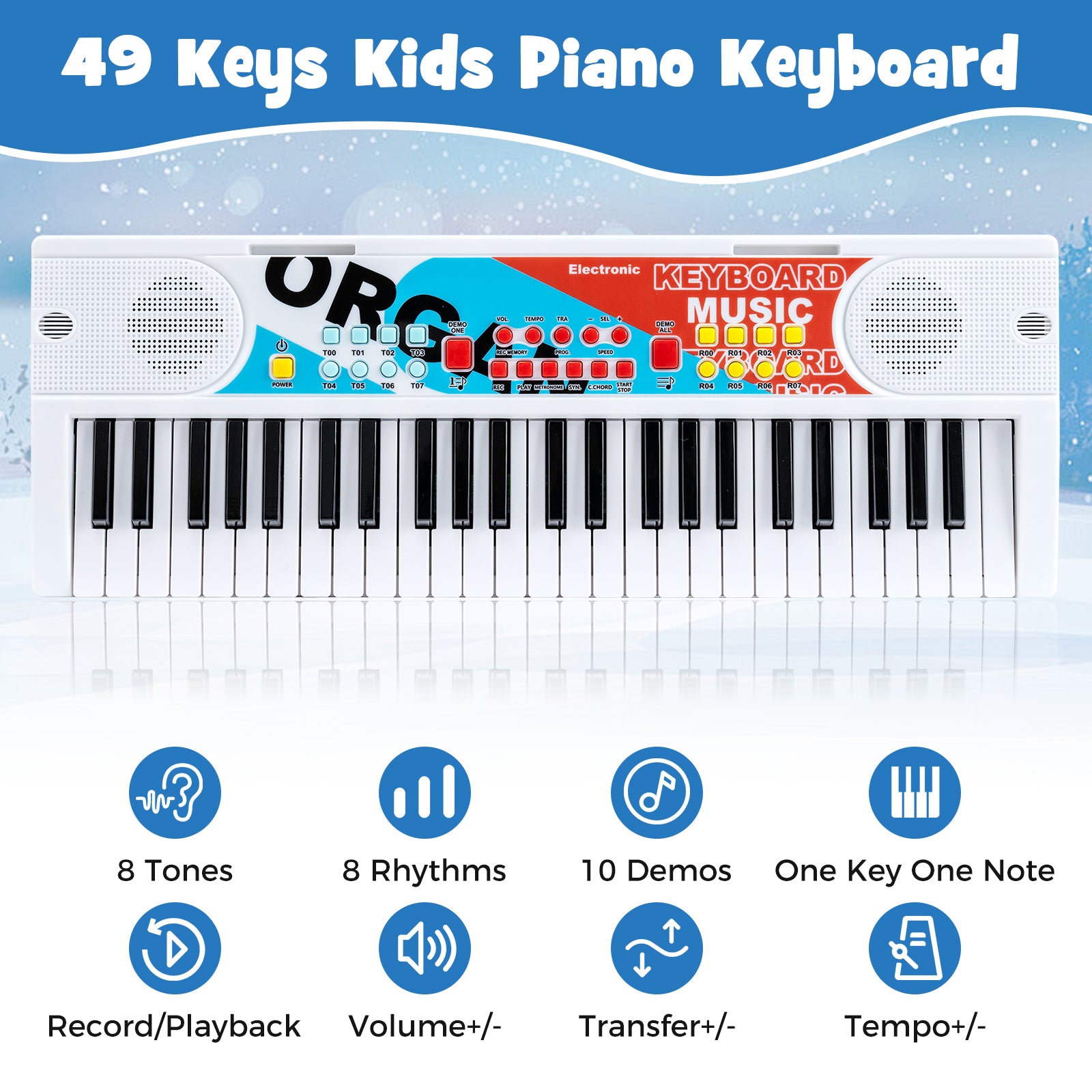 49 Keys Portable Electric Keyboard Piano, 8 Rhythms 8 Tones, White Pianos & Keyboards at Gallery Canada