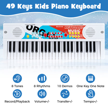 49 Keys Portable Electric Keyboard Piano, 8 Rhythms 8 Tones, White Pianos & Keyboards at Gallery Canada