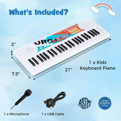 49 Keys Portable Electric Keyboard Piano, 8 Rhythms 8 Tones, White Pianos & Keyboards at Gallery Canada