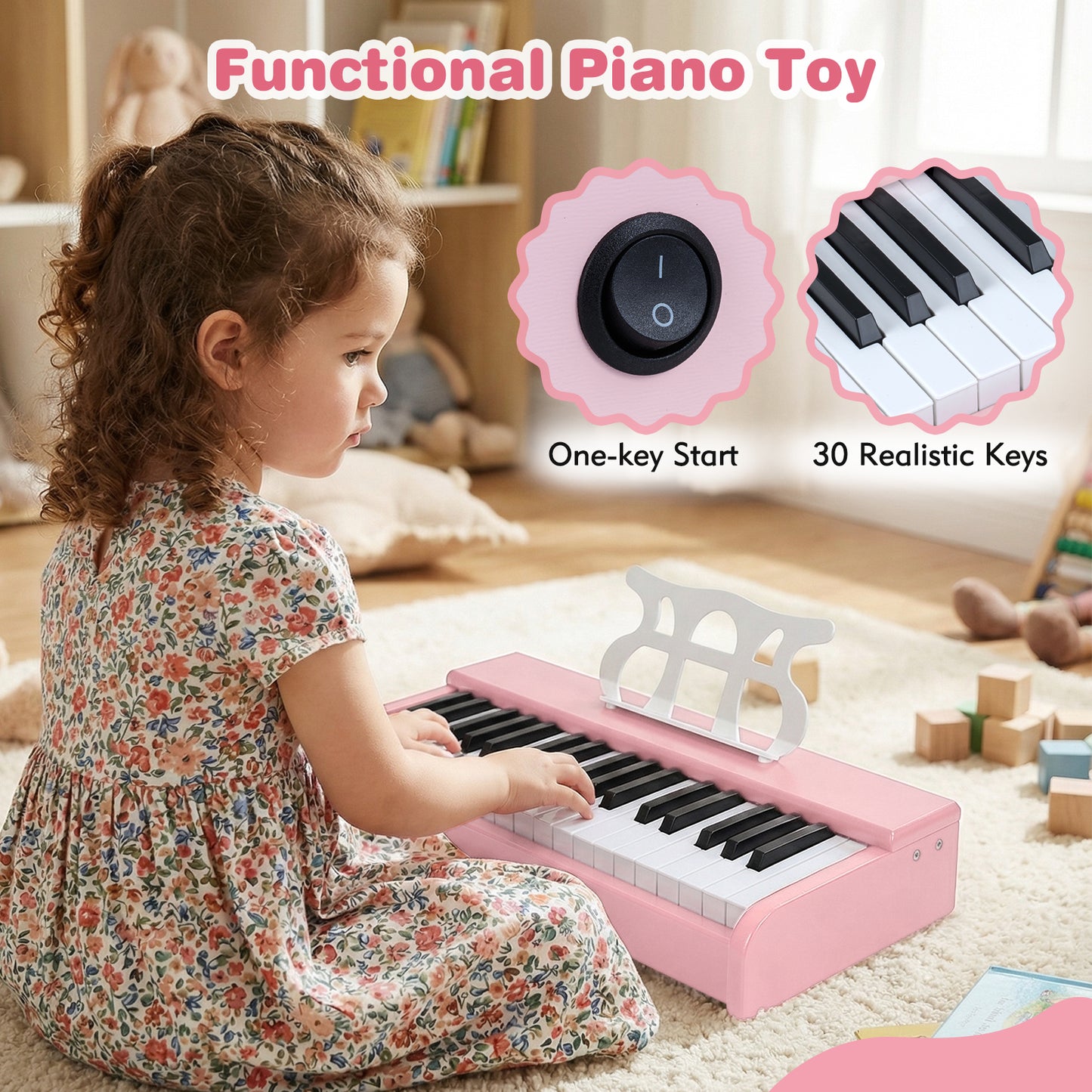 Kids Piano Keyboard 30 Keys Digital Piano with Music Stand for 3+ Years Old Beginners, Pink Pianos & Keyboards at Gallery Canada