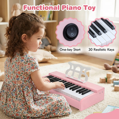 Kids Piano Keyboard 30 Keys Digital Piano with Music Stand for 3+ Years Old Beginners, Pink Pianos & Keyboards at Gallery Canada