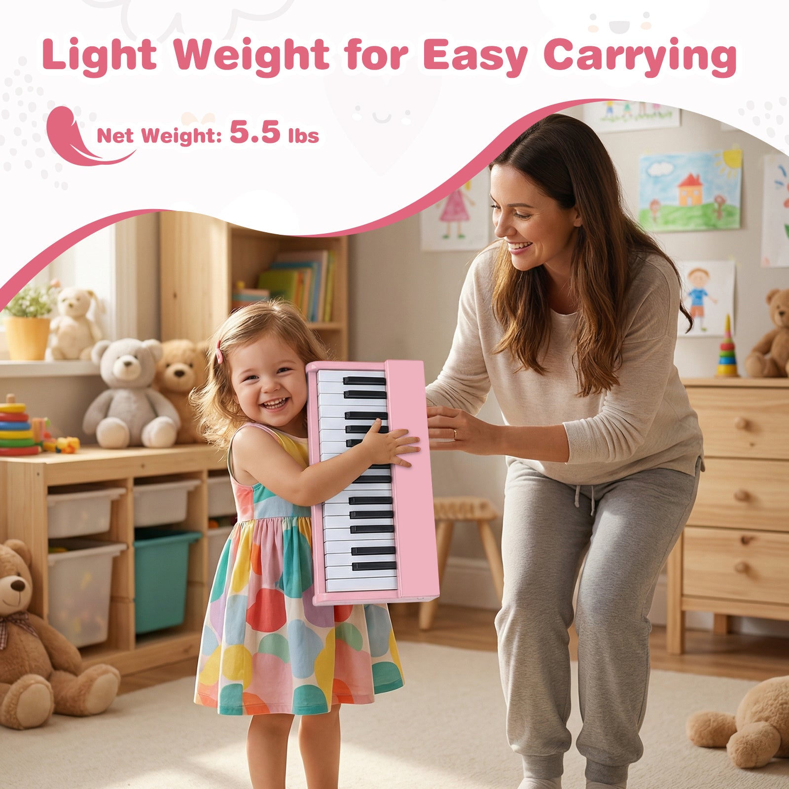 Kids Piano Keyboard 30 Keys Digital Piano with Music Stand for 3+ Years Old Beginners, Pink Pianos & Keyboards at Gallery Canada