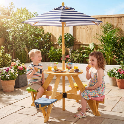 Kids Picnic Table With Stools, Foldable Adjustable Umbrella, Blue Kids Table & Chair Sets at Gallery Canada