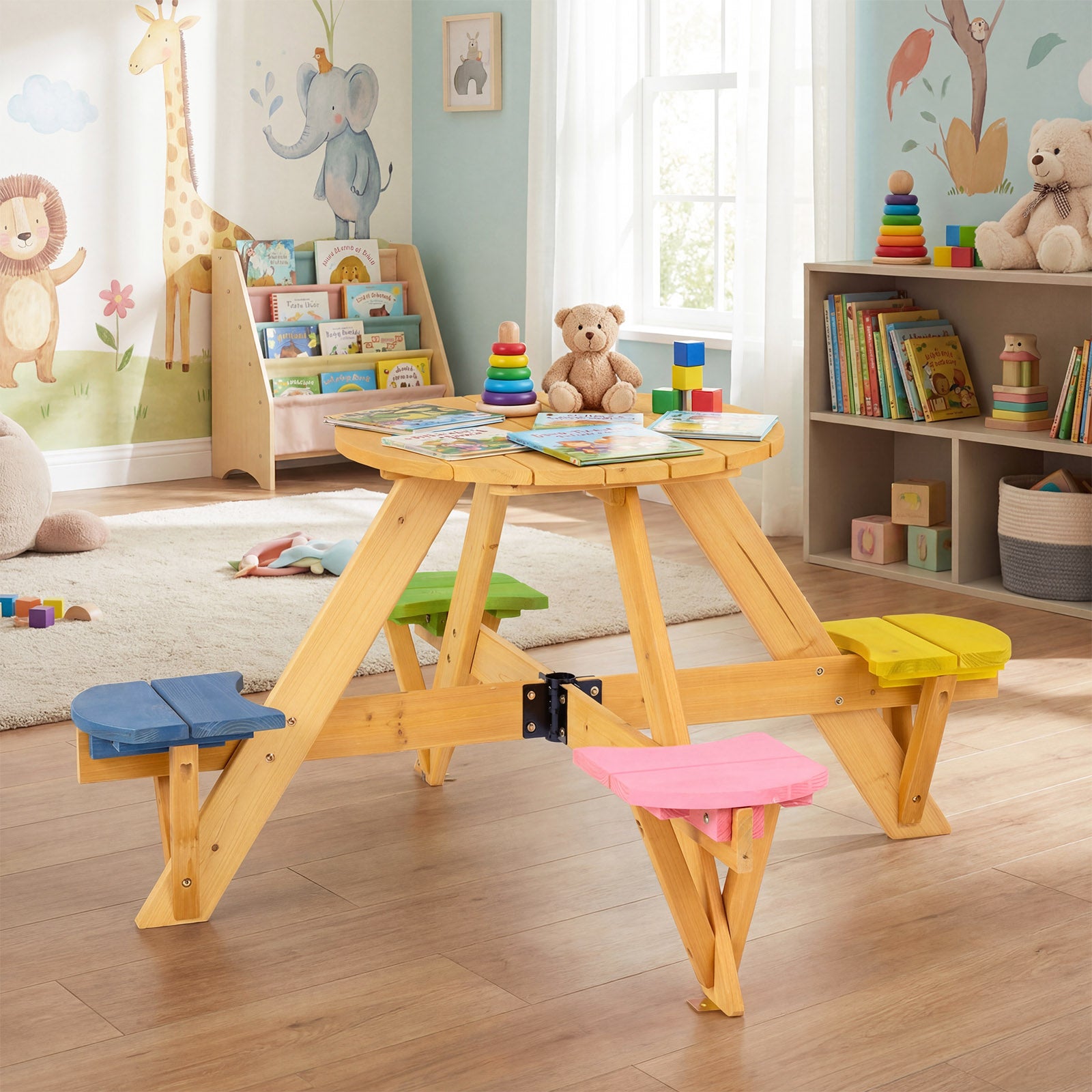 Kids Picnic Table With Stools, Foldable Adjustable Umbrella, Blue Kids Table & Chair Sets at Gallery Canada