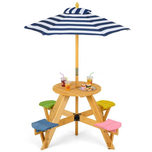 Kids Picnic Table With Stools, Foldable Adjustable Umbrella, Blue Kids Table & Chair Sets Blue at Gallery Canada