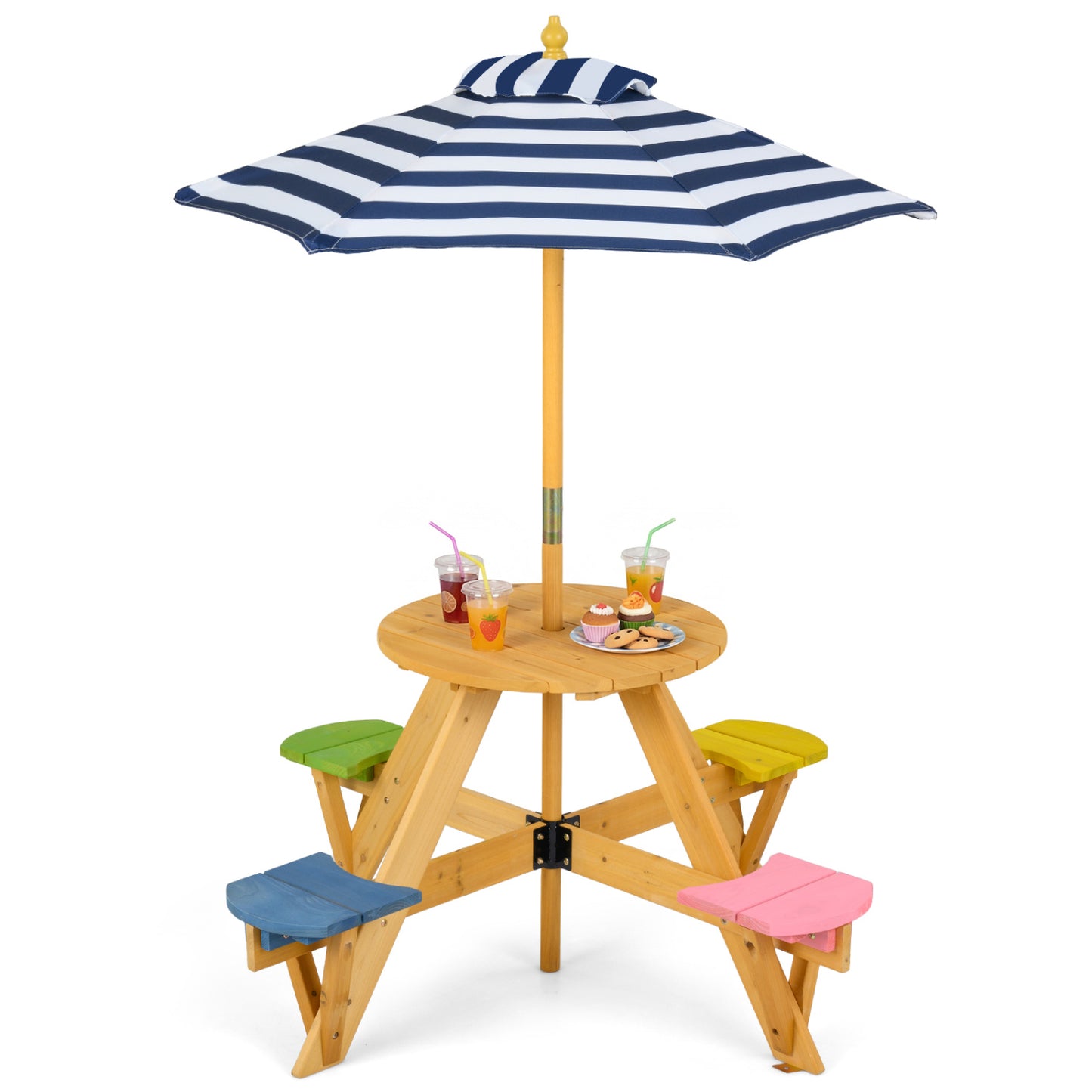 Kids Picnic Table With Stools, Foldable Adjustable Umbrella, Blue Kids Table & Chair Sets at Gallery Canada