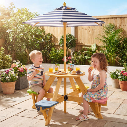 Kids Picnic Table With Stools, Foldable Adjustable Umbrella, Blue Kids Table & Chair Sets at Gallery Canada