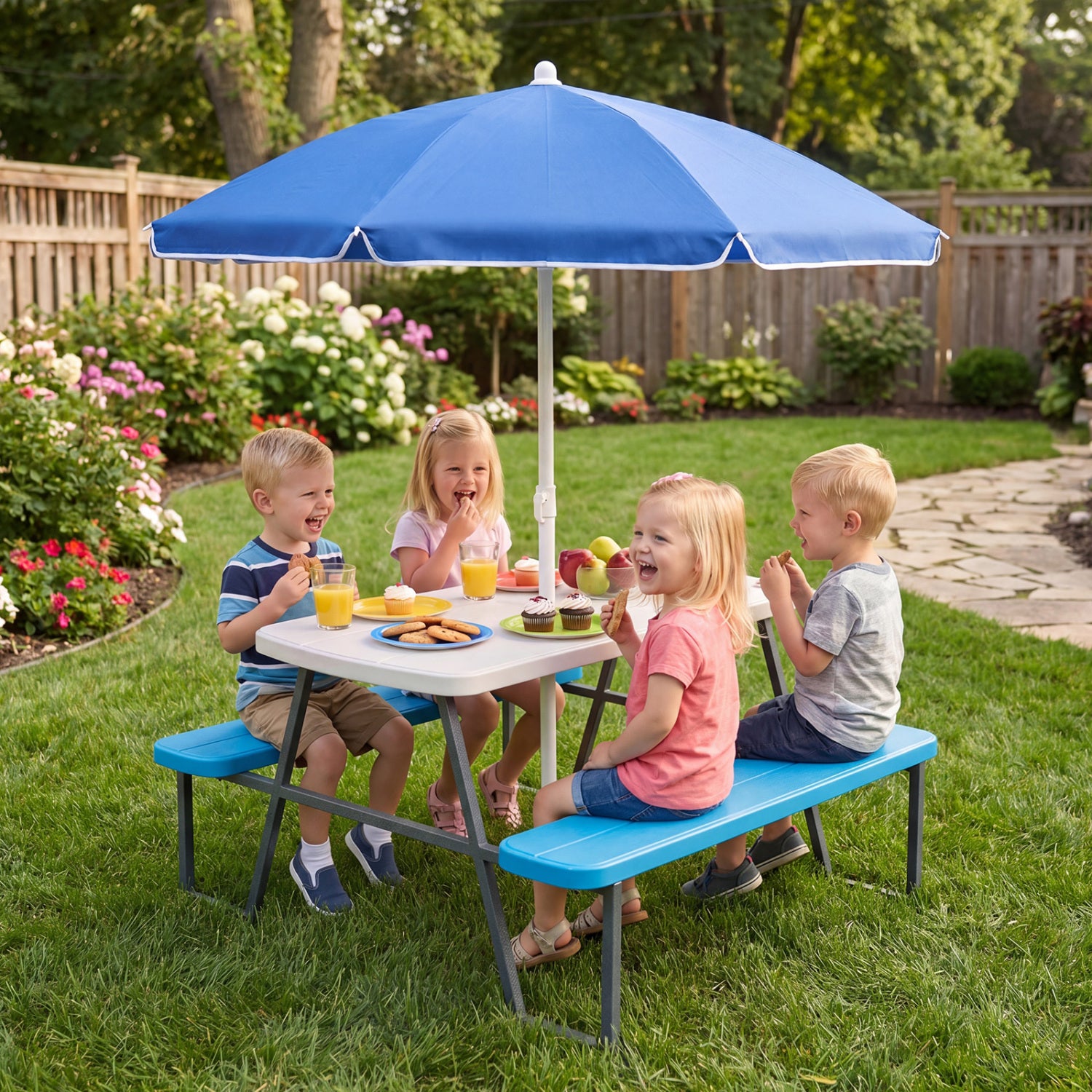 Kids Picnic Table with Benches, Blue Kids Table & Chair Sets at Gallery Canada