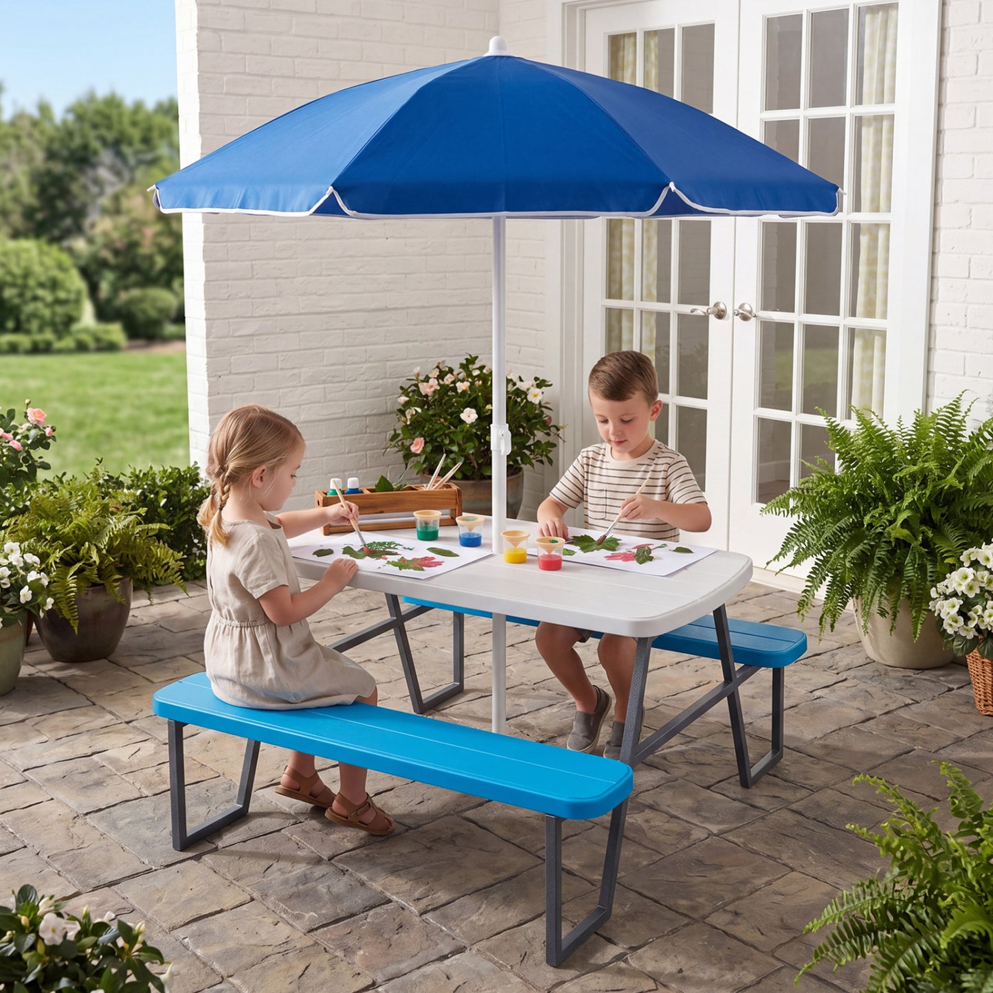 Kids Picnic Table with Benches, Blue Kids Table & Chair Sets at Gallery Canada