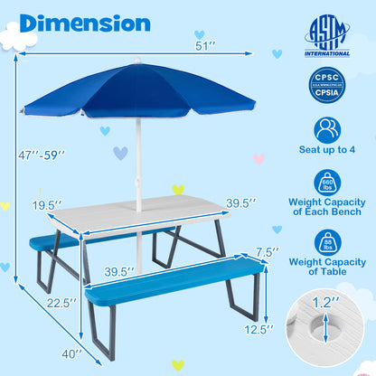 Kids Picnic Table with Benches, Blue Kids Table & Chair Sets at Gallery Canada