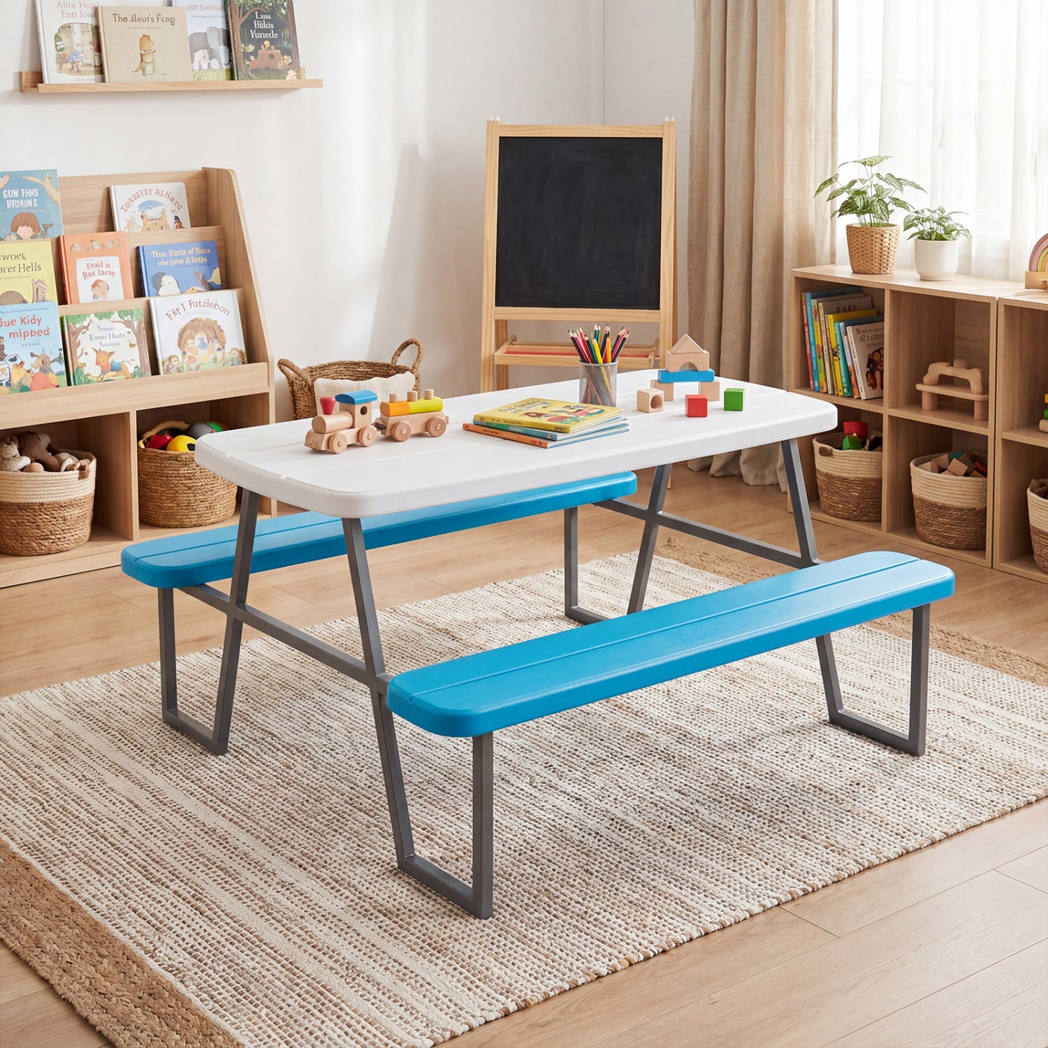 Kids Picnic Table with Benches, Blue Kids Table & Chair Sets at Gallery Canada