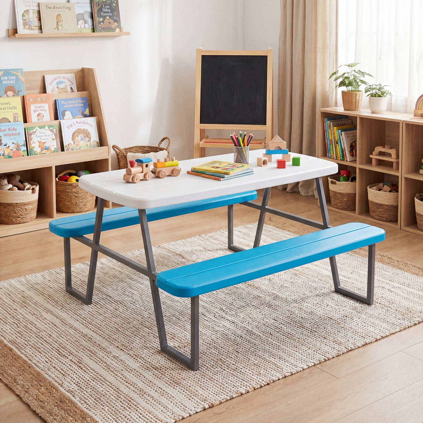 Kids Picnic Table with Benches, Blue Kids Table & Chair Sets at Gallery Canada