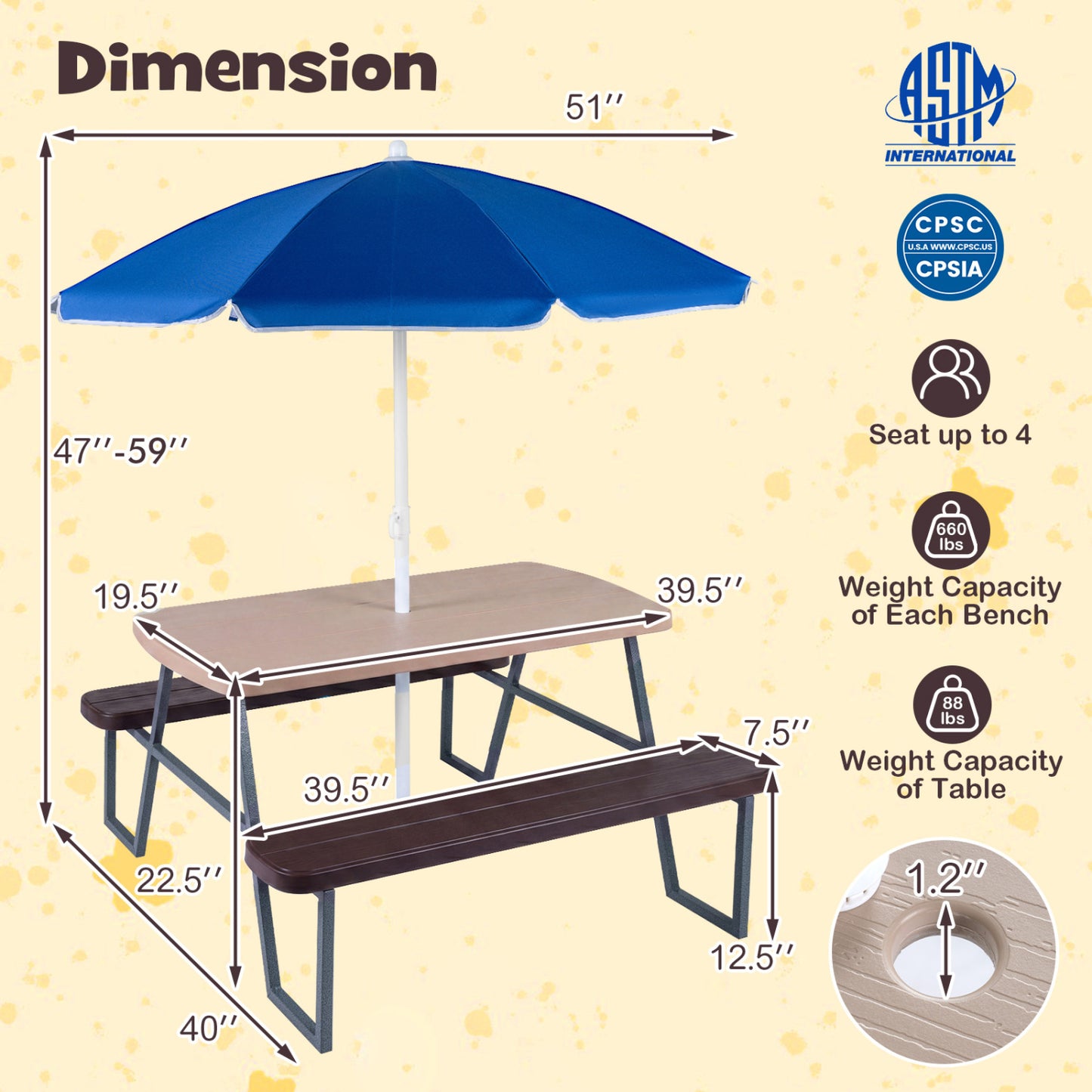 Kids Picnic Table with Benches, Brown Kids Table & Chair Sets at Gallery Canada