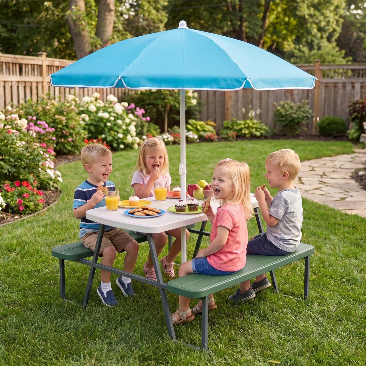 Kids Picnic Table with Benches, Green Kids Table & Chair Sets at Gallery Canada
