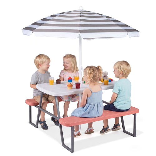 Kids Picnic Table with Benches, Seats 4, Pink