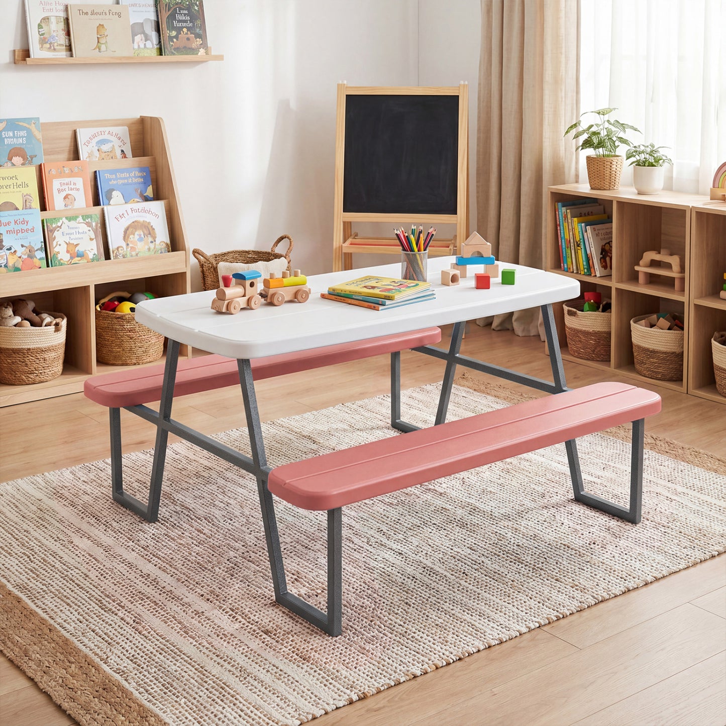 Kids Picnic Table with Benches, Seats 4, Pink Kids Table & Chair Sets at Gallery Canada