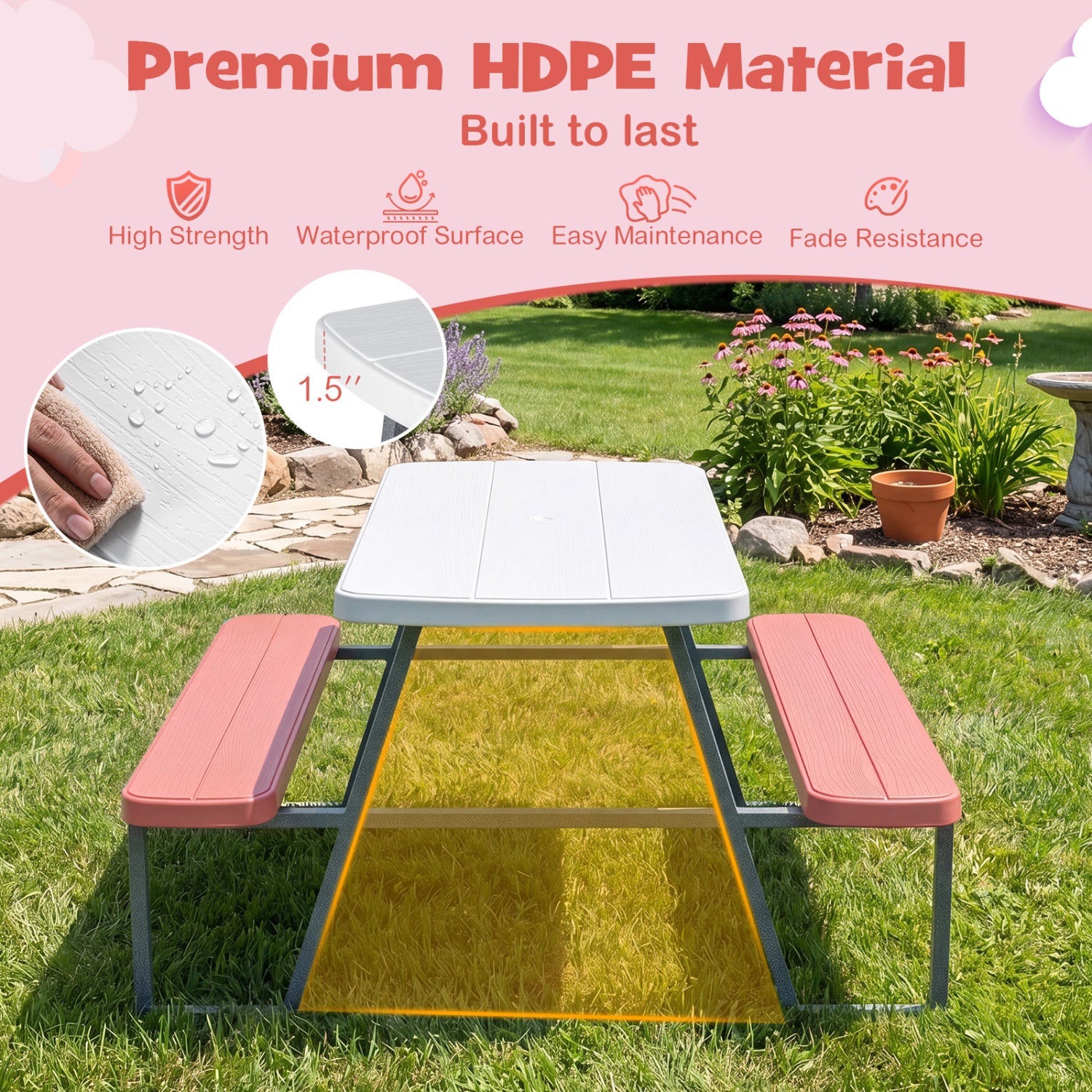 Kids Picnic Table with Benches, Seats 4, Pink Kids Table & Chair Sets at Gallery Canada
