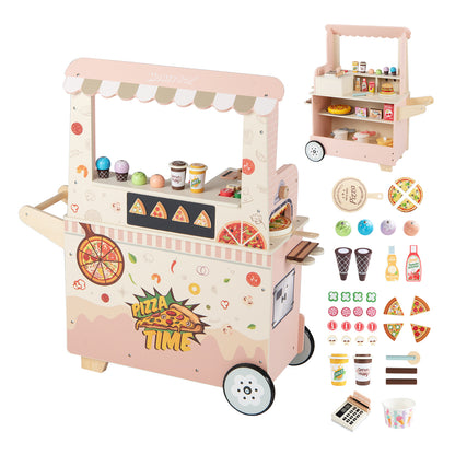 Kids Pizza Food Truck Wooden Pretend Play Snack Cart with Oven, Pink Play Kitchen Sets at Gallery Canada