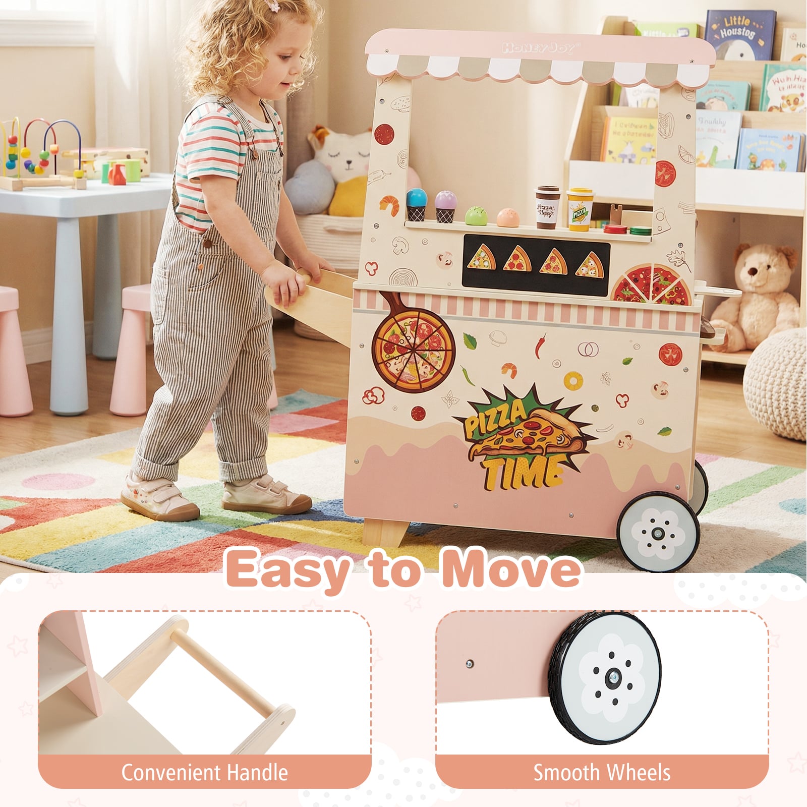 Kids Pizza Food Truck Wooden Pretend Play Snack Cart with Oven, Pink Play Kitchen Sets at Gallery Canada