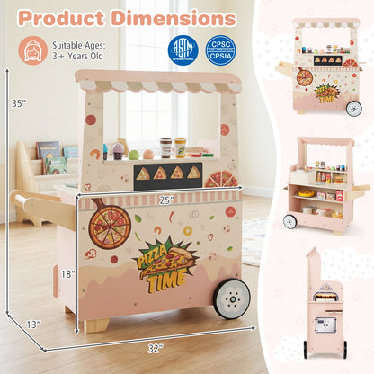 Kids Pizza Food Truck Wooden Pretend Play Snack Cart with Oven, Pink Play Kitchen Sets at Gallery Canada