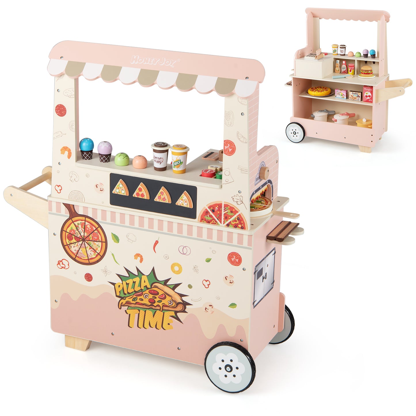 Kids Pizza Food Truck Wooden Pretend Play Snack Cart with Oven, Pink Play Kitchen Sets at Gallery Canada