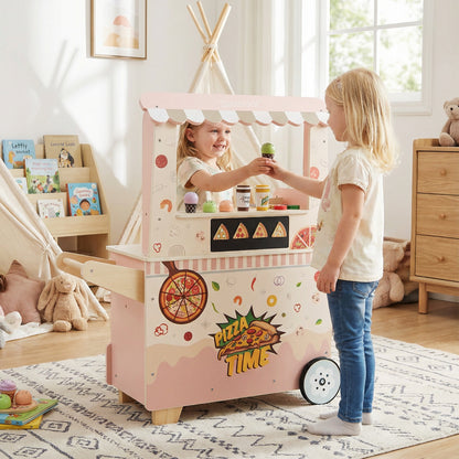 Kids Pizza Food Truck Wooden Pretend Play Snack Cart with Oven, Pink Play Kitchen Sets at Gallery Canada