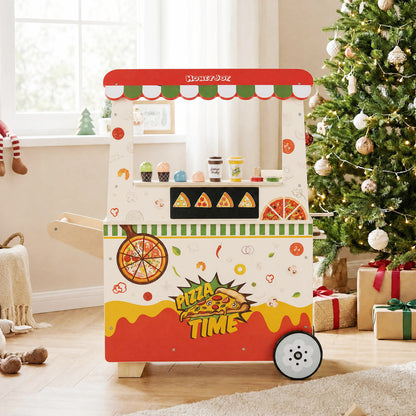 Kids Wooden Pizza Food Truck Pretend Play, Red