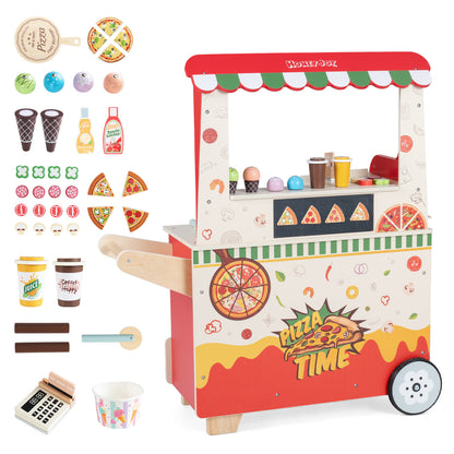 Kids Wooden Pizza Food Truck Pretend Play, Red