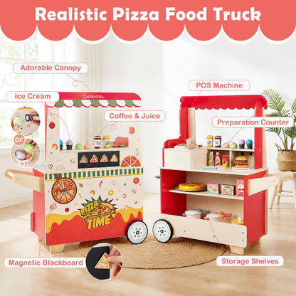 Kids Wooden Pizza Food Truck Pretend Play, Red