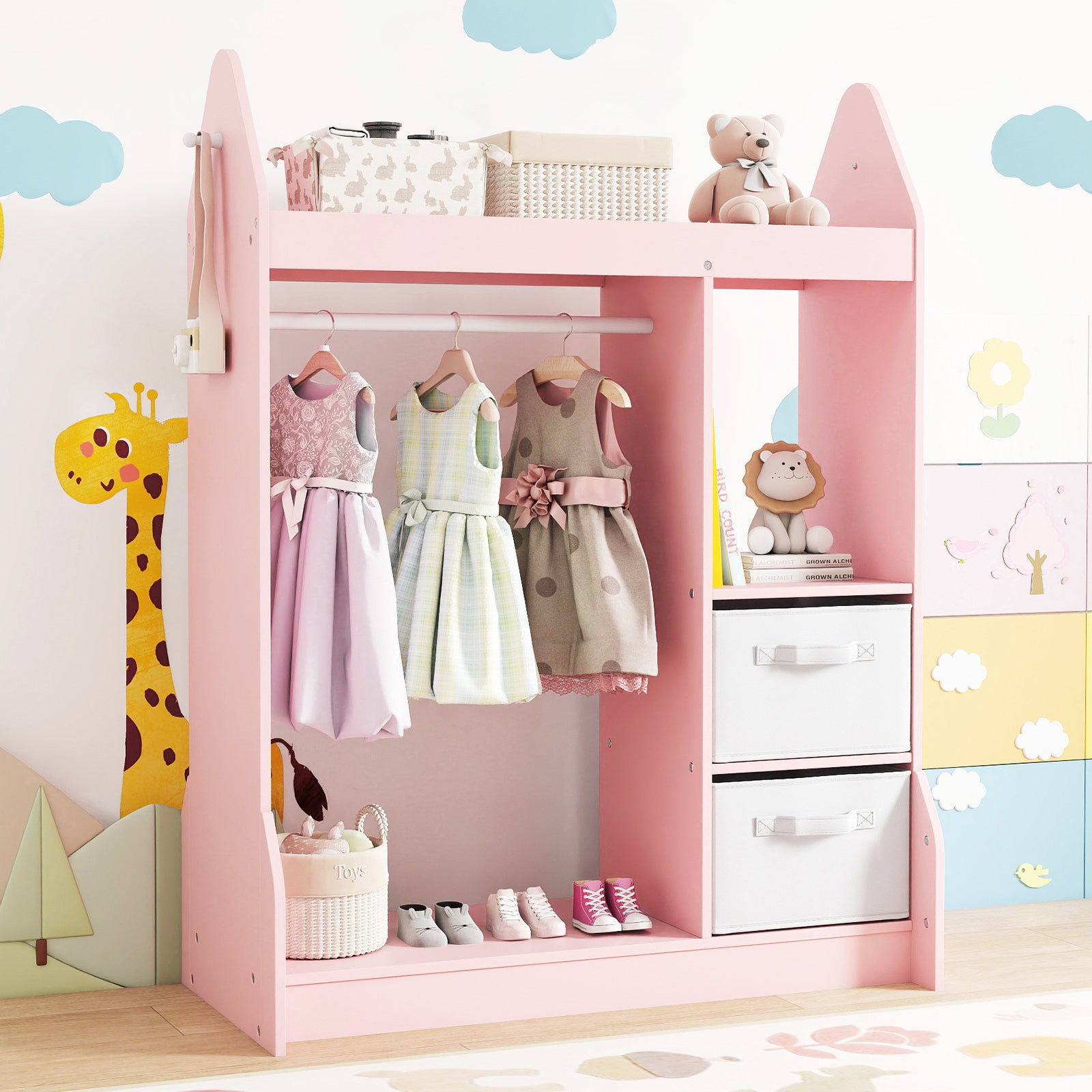 Kids Play Armoire Dresser with Cloth Hanger, Pink Kids Storage at Gallery Canada