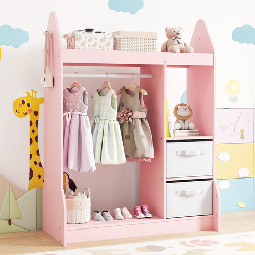 Kids Play Armoire Dresser with Cloth Hanger, Pink