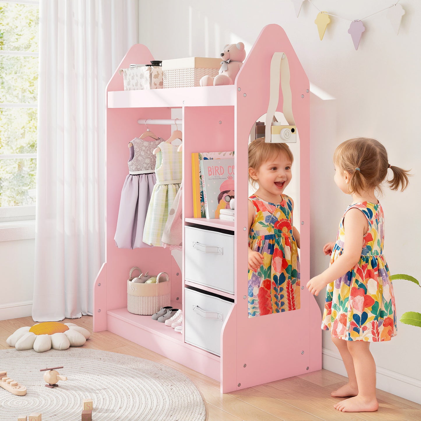 Kids Play Armoire Dresser with Cloth Hanger, Pink Kids Storage at Gallery Canada