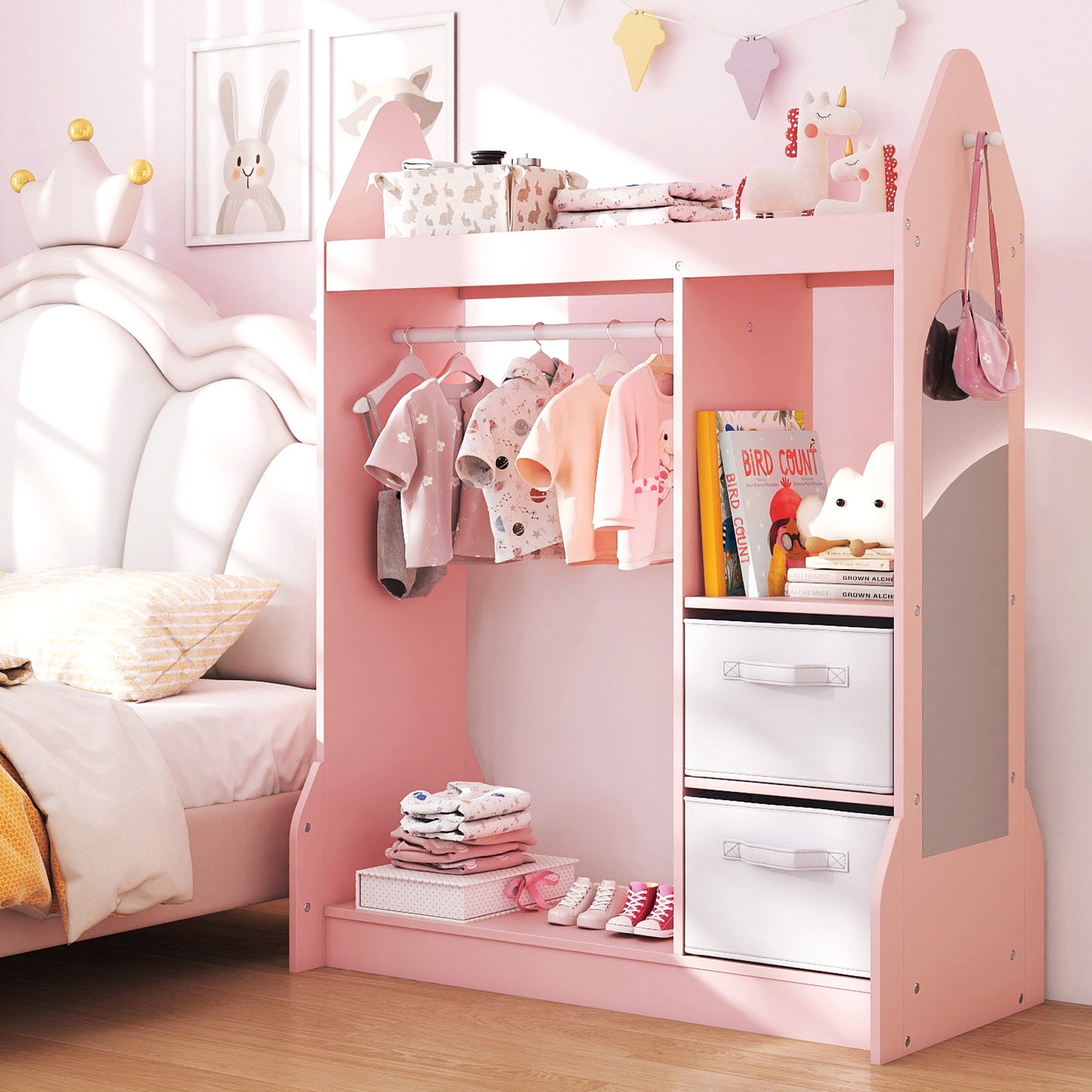 Kids Play Armoire Dresser with Cloth Hanger, Pink Kids Storage at Gallery Canada