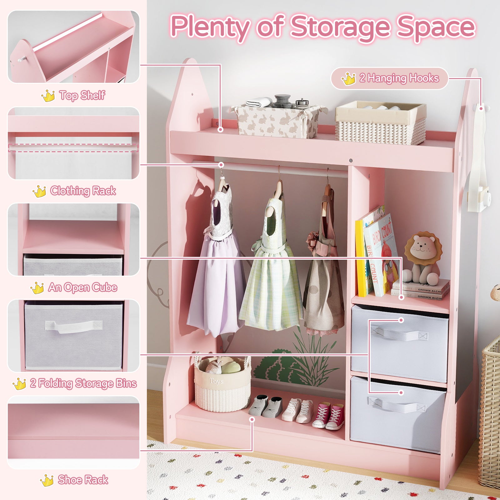 Kids Play Armoire Dresser with Cloth Hanger, Pink Kids Storage at Gallery Canada