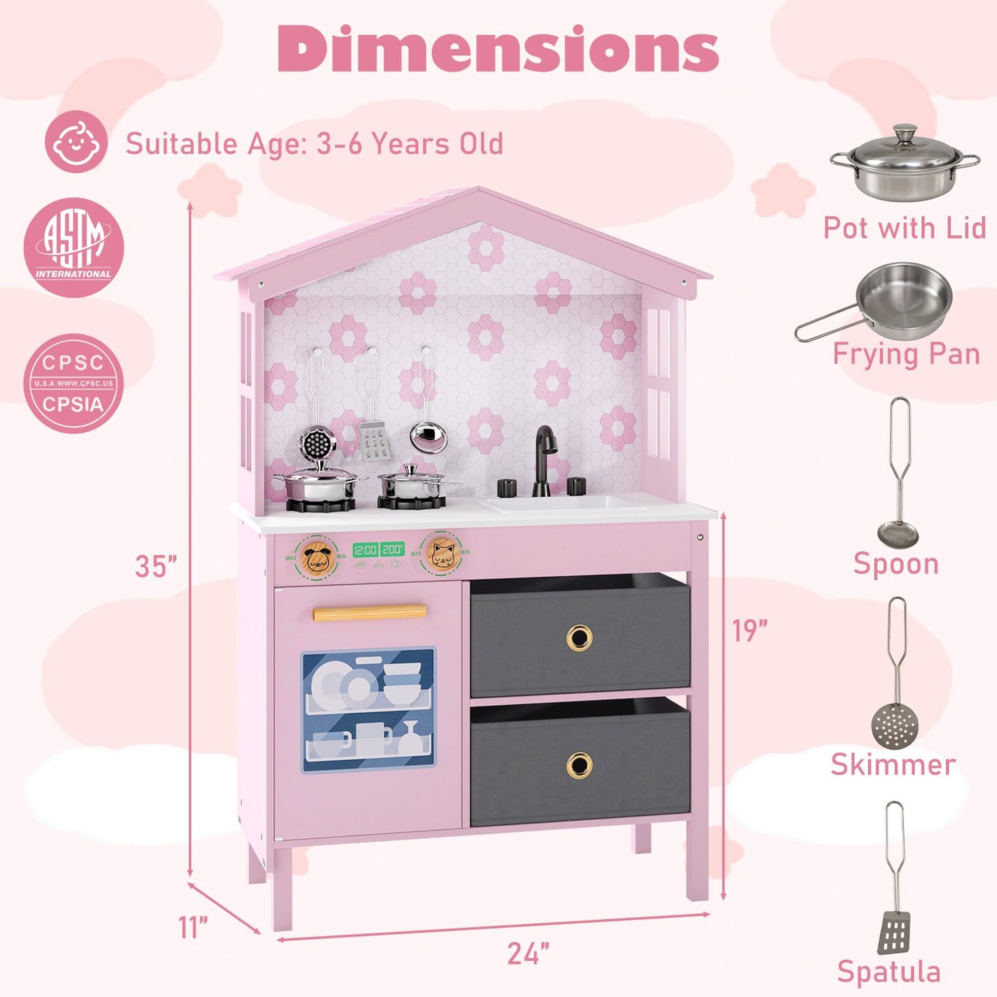 Kids Play Kitchen Children Toy Kitchen Playset with 2 Stoves and Rotation Knobs, Pink Play Kitchen Sets at Gallery Canada