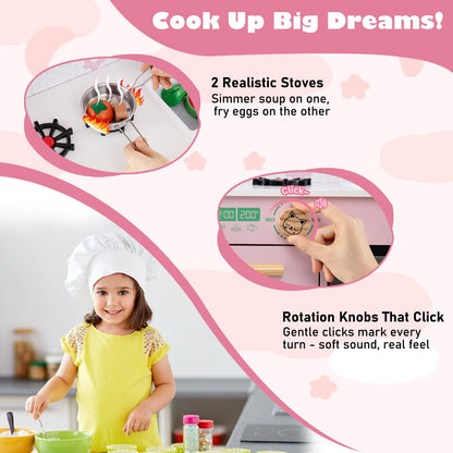 Kids Play Kitchen Children Toy Kitchen Playset with 2 Stoves and Rotation Knobs, Pink Play Kitchen Sets at Gallery Canada