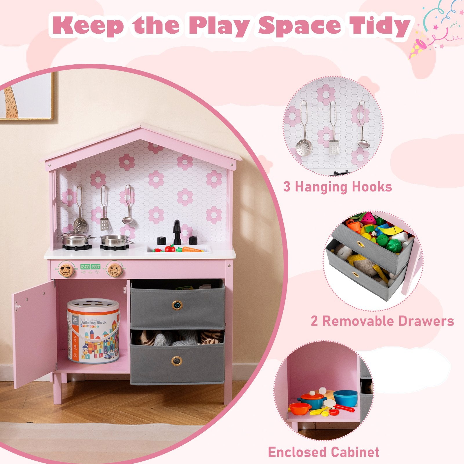 Kids Play Kitchen Children Toy Kitchen Playset with 2 Stoves and Rotation Knobs, Pink Play Kitchen Sets at Gallery Canada