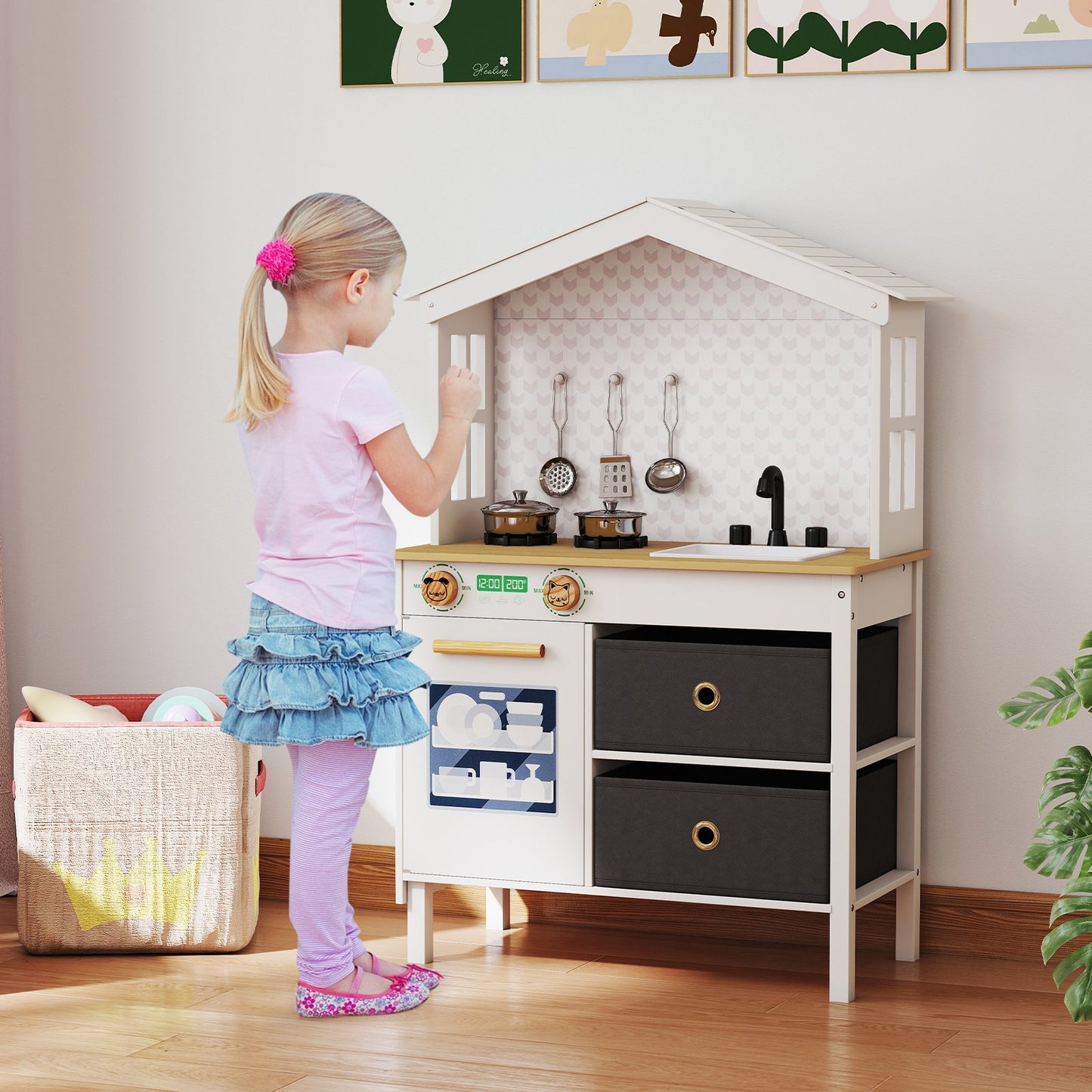 Kids Play Kitchen Children Toy Kitchen Playset with 2 Stoves and Rotation Knobs, White Play Kitchen Sets at Gallery Canada