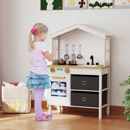 Kids Play Kitchen Children Toy Kitchen Playset with 2 Stoves and Rotation Knobs, White Play Kitchen Sets at Gallery Canada