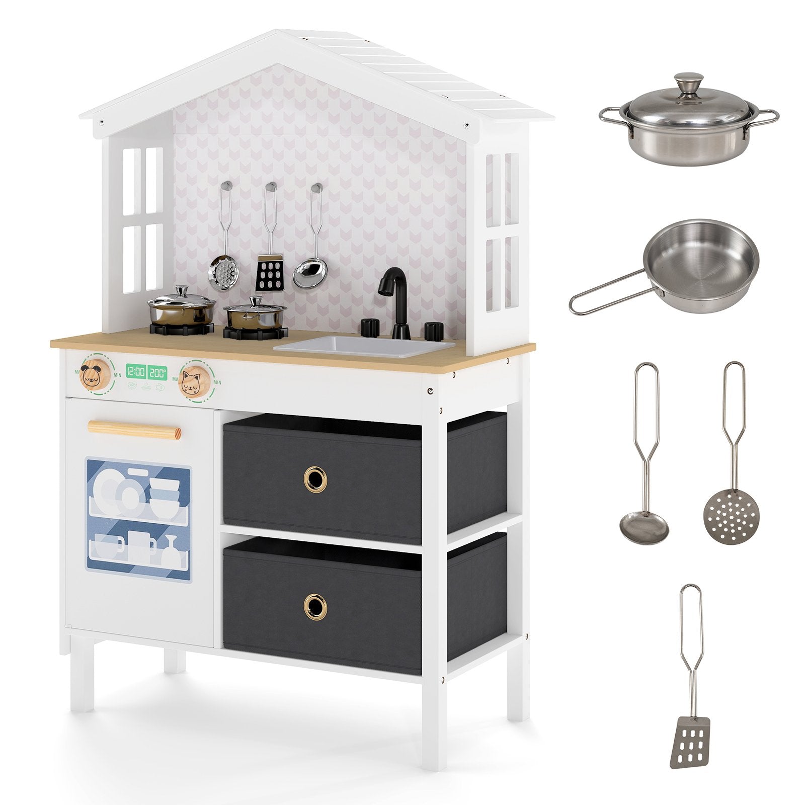 Kids Play Kitchen Children Toy Kitchen Playset with 2 Stoves and Rotation Knobs, White Play Kitchen Sets at Gallery Canada