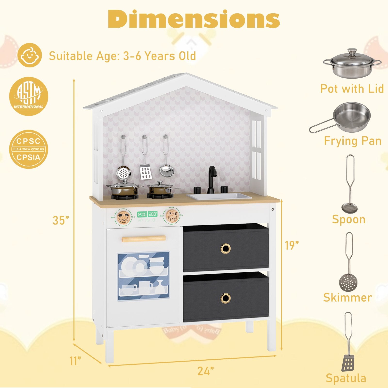 Kids Play Kitchen Children Toy Kitchen Playset with 2 Stoves and Rotation Knobs, White Play Kitchen Sets at Gallery Canada